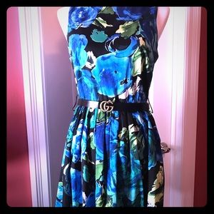 Blue/black/green floral dress - BELT not included